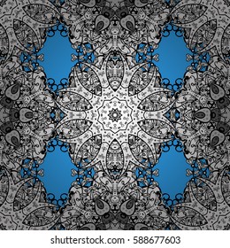 Golden floral seamless pattern. Damask background. Gold floral ornament in baroque style. Golden element on a blue background.