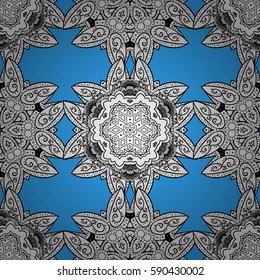 Golden floral seamless pattern. Damask background. Gold floral ornament in baroque style. Golden element on a blue background.