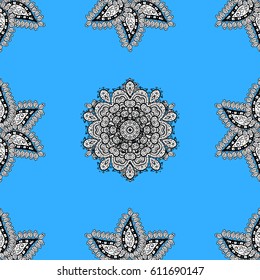 Golden floral seamless pattern. Damask background. Gold floral ornament in baroque style. Golden element on a blue background.