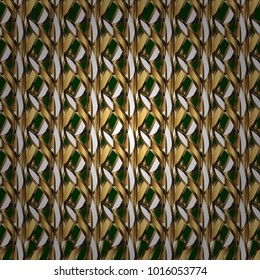 Golden floral seamless pattern. Golden element on a green and yellow colors. Damask background. Gold floral ornament in baroque style.
