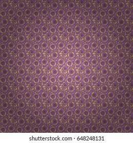 Golden floral seamless pattern. Elements in Victorian style on a violet backdrop. Ornate decor for invitations, greeting cards, thank you message. Vector greed and vignette for design.