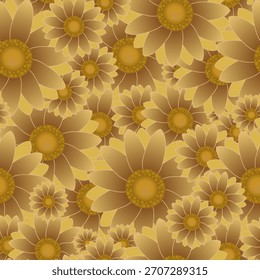 Patrón inconsútil floral dorado con pétalos de margarita en capas en tonos amarillos cálidos para fondos decorativos