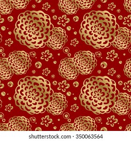 Golden floral seamless pattern on white background