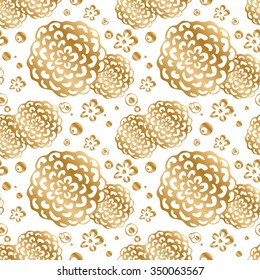 Golden floral seamless pattern on white background