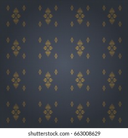 Golden floral seamless pattern on gray. Luxury ornament in Eastern style. Ornate decor for invitations, greeting cards, labels, badges, tags. Vector elements for golden templates.