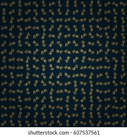 Golden floral seamless pattern. Ornate decor for invitations, greeting cards, thank you message. Vector greed and vignette for design. Elements in Victorian style on a blue backdrop.