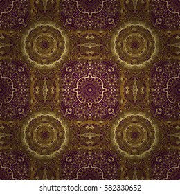 Golden floral seamless pattern. Vector greed and vignette for design. Elements in Victorian style on a purple backdrop. Ornate decor for invitations, greeting cards, thank you message.
