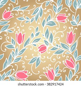Golden floral seamless with tulips. Vector illustration