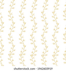 Golden floral simple pattern. Vector vintage seamless illustration with leaves.