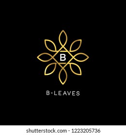 Golden Floral Vector Leaves Initial Letter Type B Logo Design Template 