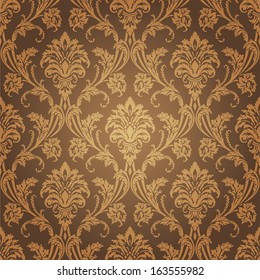 Golden floral Wallpaper. Old style retro wall coverings, pattern and interior design element.