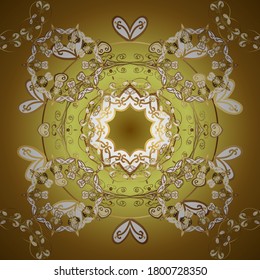 Golden floral wallpaper. Pattern. Damask background. Golden element on yellow and brown colors. Gold yellow and brown floral ornament in baroque style.