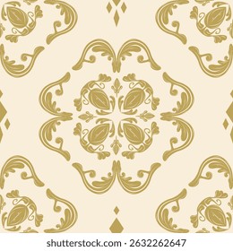Padrão de motivo de flores douradas com design contínuo de elemento dourado. Antigo luxo florescer folclore rolagem ornamento elegante rico detalhado para tecidos de papel de parede pano de mesa cama bordado telha de têxteis