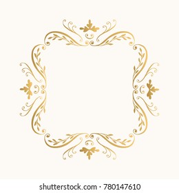 Golden flourish frame. Glitter vector border.