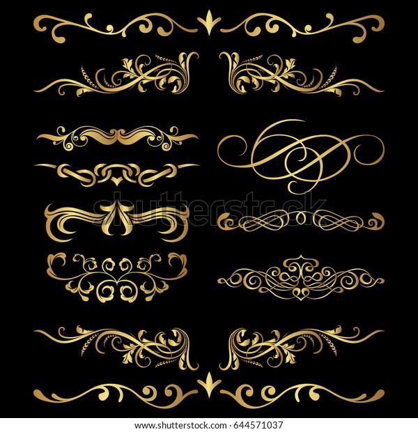 Golden Flourishes Swirls Collection Stock Vector (Royalty Free) 644571037