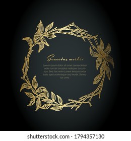 Golden Flower Circle Frame Illustration Template Made From Various Flowers - Funeral Card Template