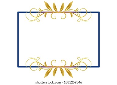 Goldener Blumenrahmen mit blauer Grenze einzeln auf weißem Hintergrund, Vektordesign