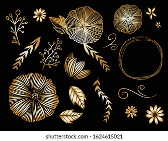 Golden flower frame material. Vector illustration