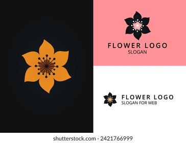 Golden Flower Icon. Elegant 6-Petal Floral Logo for a Flourishing Business in a Vector Illustration