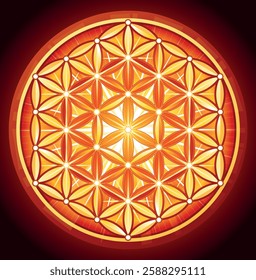 Golden Flower of Life. Sacred Geometry Symbol with Fiery Glow