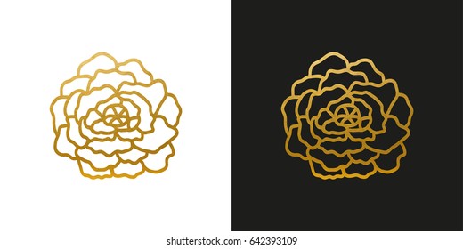 Golden Flower line Logo. Icon Vector