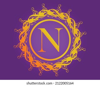 Golden flower logo design with letter N. Luxury gold emblem, brand or company name. Round floral icon for jewelry salon, boutique, cosmetics store, shop.