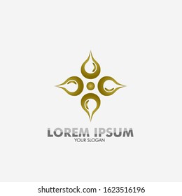 golden flower logo icon for fashion, yoga or hotel sign with flower illustration, vector in eps10