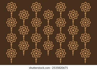 Golden flower mandala with brown background Vintage oriental floral lattice ornament. Simple geometric vector pattern. seamless background. Decorative printing block. Interior textile, fabri