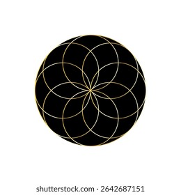 Golden flower mandala. Sacred geometry pattern. Ornamental vector design. Decorative circle shape.