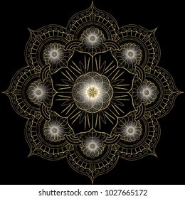 Golden Flower Mandala. Vintage decorative elements. Oriental pattern, vector illustration. Islam, Arabic, Indian, moroccan,spain, turkish, pakistan, chinese, mystic, ottoman motifs. gold luxury decor 