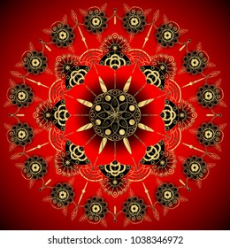 Golden Flower Mandala. Vintage decorative elements. Oriental pattern, vector illustration. Islam, Arabic, Indian, moroccan, spain, turkish, pakistan, chinese, mystic, ottoman motifs. gold luxury decor