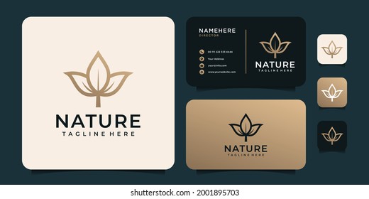 Golden flower nature logo vector. Logo can be used for icon, brand, identity, salon, floral, beauty, lotus, and spa
