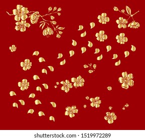 Golden Flower On Red Wallpapernature Background Stock Vector (Royalty