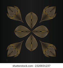 golden flower ornament on a black background. 