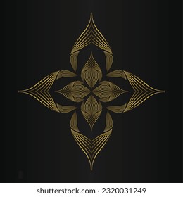 golden flower ornament on a black background. 