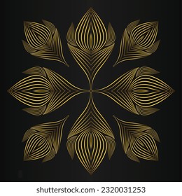 golden flower ornament on a black background. 