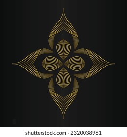 golden flower ornament on a black background. 