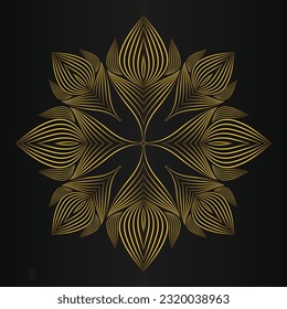 golden flower ornament on a black background. 