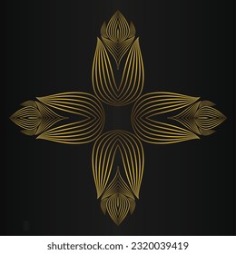golden flower ornament on a black background. 