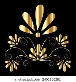 golden flower ornaments gold with black background