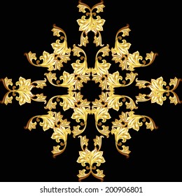 Golden flower ornate pattern on the black background