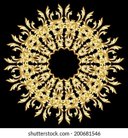 Golden  flower pattern on the black background