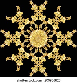 Golden flower pattern on the black background