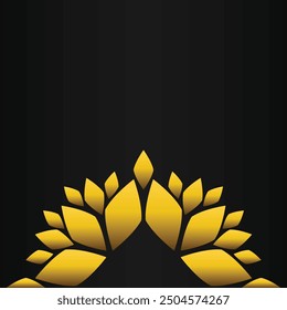 golden flower petal ornament	on black background