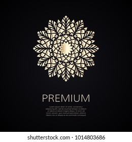Golden flower shape. Gradient premium logotype. Isolated floral logo. Business identity concept for bio, eco company, yoga or spa salon.