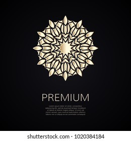Golden flower shape. Gradient premium logotype. Isolated floral logo. Business identity concept for bio, eco company, yoga or spa salon.