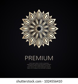Golden flower shape. Gradient premium logotype. Isolated floral logo. Business identity concept for bio, eco company, yoga or spa salon.