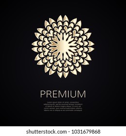Golden flower shape. Gradient premium logotype. Isolated floral logo. Business identity concept for bio, eco company, yoga or spa salon.
