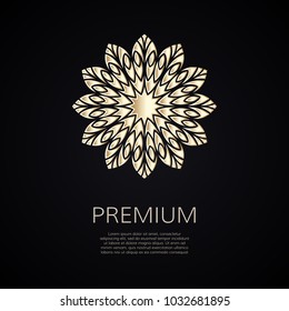Golden flower shape. Gradient premium logotype. Isolated floral logo. Business identity concept for bio, eco company, yoga or spa salon.