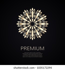 Golden flower shape. Gradient premium logotype. Isolated floral logo. Business identity concept for bio, eco company, yoga or spa salon.